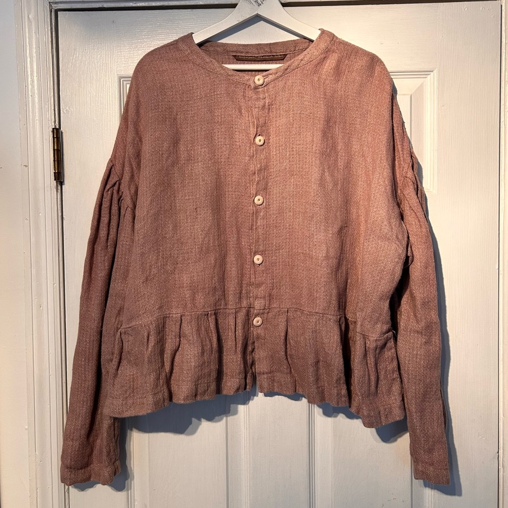 Rare vintage J Morgan Puett Handmade Linen Peplum Blouse